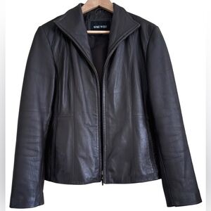 Nine West Vintage 100% Leather Y2K Classic Bikercore Full Zip Jacket Size M